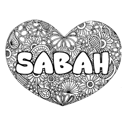 Coloriage pr&eacute;nom SABAH - d&eacute;cor Mandala coeur