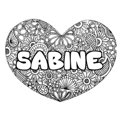 Coloriage prénom SABINE - décor Mandala coeur