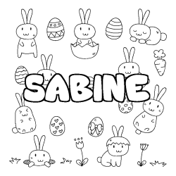 Coloriage pr&eacute;nom SABINE - d&eacute;cor Paques