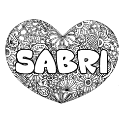 Coloriage pr&eacute;nom SABRI - d&eacute;cor Mandala coeur