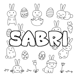 Coloriage pr&eacute;nom SABRI - d&eacute;cor Paques