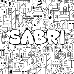 Coloriage pr&eacute;nom SABRI - d&eacute;cor Ville