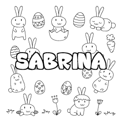 Coloriage pr&eacute;nom SABRINA - d&eacute;cor Paques