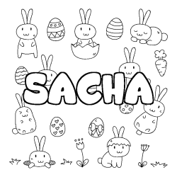 Coloriage prénom SACHA - décor Paques