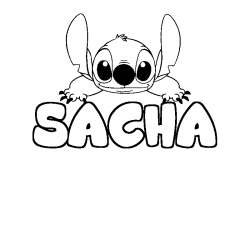 Coloriage prénom SACHA - décor Stitch