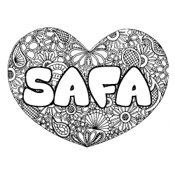 Coloriage prénom SAFA - décor Mandala coeur