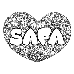 Coloriage pr&eacute;nom SAFA - d&eacute;cor Mandala coeur