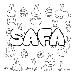 Coloriage pr&eacute;nom SAFA - d&eacute;cor Paques