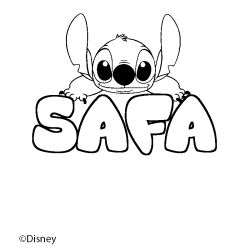 Coloriage pr&eacute;nom SAFA - d&eacute;cor Stitch