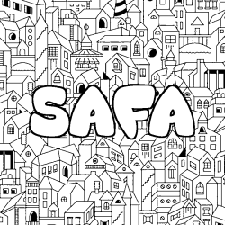 Coloriage prénom SAFA - décor Ville