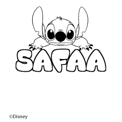 Coloriage pr&eacute;nom SAFAA - d&eacute;cor Stitch