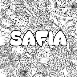 Coloriage prénom SAFIA - décor Mandala fruits