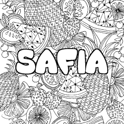 Coloriage pr&eacute;nom SAFIA - d&eacute;cor Mandala fruits