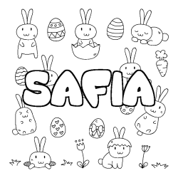 Coloriage pr&eacute;nom SAFIA - d&eacute;cor Paques