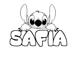 Coloriage prénom SAFIA - décor Stitch