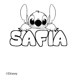 Coloriage pr&eacute;nom SAFIA - d&eacute;cor Stitch