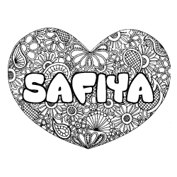 Coloriage prénom SAFIYA - décor Mandala coeur