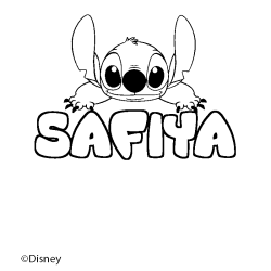 Coloriage pr&eacute;nom SAFIYA - d&eacute;cor Stitch