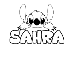 Coloriage prénom SAHRA - décor Stitch