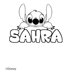 Coloriage pr&eacute;nom SAHRA - d&eacute;cor Stitch