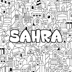 Coloriage prénom SAHRA - décor Ville