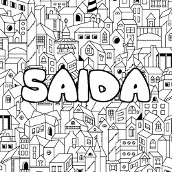 Coloriage pr&eacute;nom SAIDA - d&eacute;cor Ville