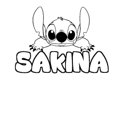 Coloriage prénom SAKINA - décor Stitch