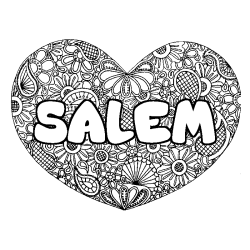 Coloriage prénom SALEM - décor Mandala coeur