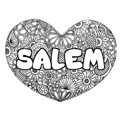 Coloriage pr&eacute;nom SALEM - d&eacute;cor Mandala coeur
