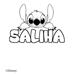 Coloriage pr&eacute;nom SALIHA - d&eacute;cor Stitch