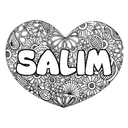 Coloriage pr&eacute;nom SALIM - d&eacute;cor Mandala coeur