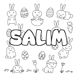 Coloriage prénom SALIM - décor Paques