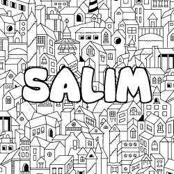 Coloriage pr&eacute;nom SALIM - d&eacute;cor Ville