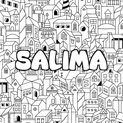 Coloriage pr&eacute;nom SALIMA - d&eacute;cor Ville
