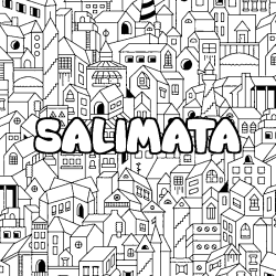 Coloriage prénom SALIMATA - décor Ville