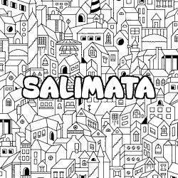 Coloriage pr&eacute;nom SALIMATA - d&eacute;cor Ville