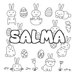 Coloriage pr&eacute;nom SALMA - d&eacute;cor Paques
