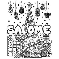 Coloriage prénom SALOMÉ - décor Sapin et Cadeaux