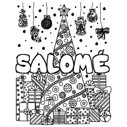 Coloriage pr&eacute;nom SALOM&Eacute; - d&eacute;cor Sapin et Cadeaux