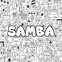 Coloriage prénom SAMBA - décor Ville