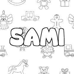 Coloriage prénom SAMI - décor Jouets