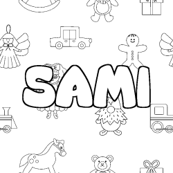 Coloriage pr&eacute;nom SAMI - d&eacute;cor Jouets