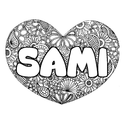 Coloriage prénom SAMI - décor Mandala coeur