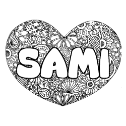 Coloriage pr&eacute;nom SAMI - d&eacute;cor Mandala coeur