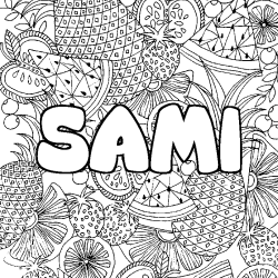 Coloriage pr&eacute;nom SAMI - d&eacute;cor Mandala fruits