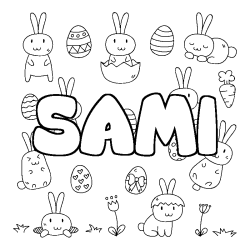 Coloriage prénom SAMI - décor Paques