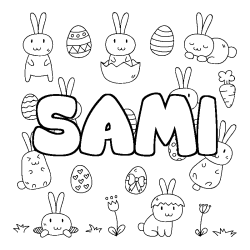 Coloriage pr&eacute;nom SAMI - d&eacute;cor Paques