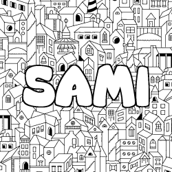 Coloriage prénom SAMI - décor Ville