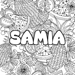 Coloriage prénom SAMIA - décor Mandala fruits