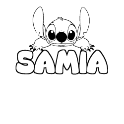 Coloriage prénom SAMIA - décor Stitch